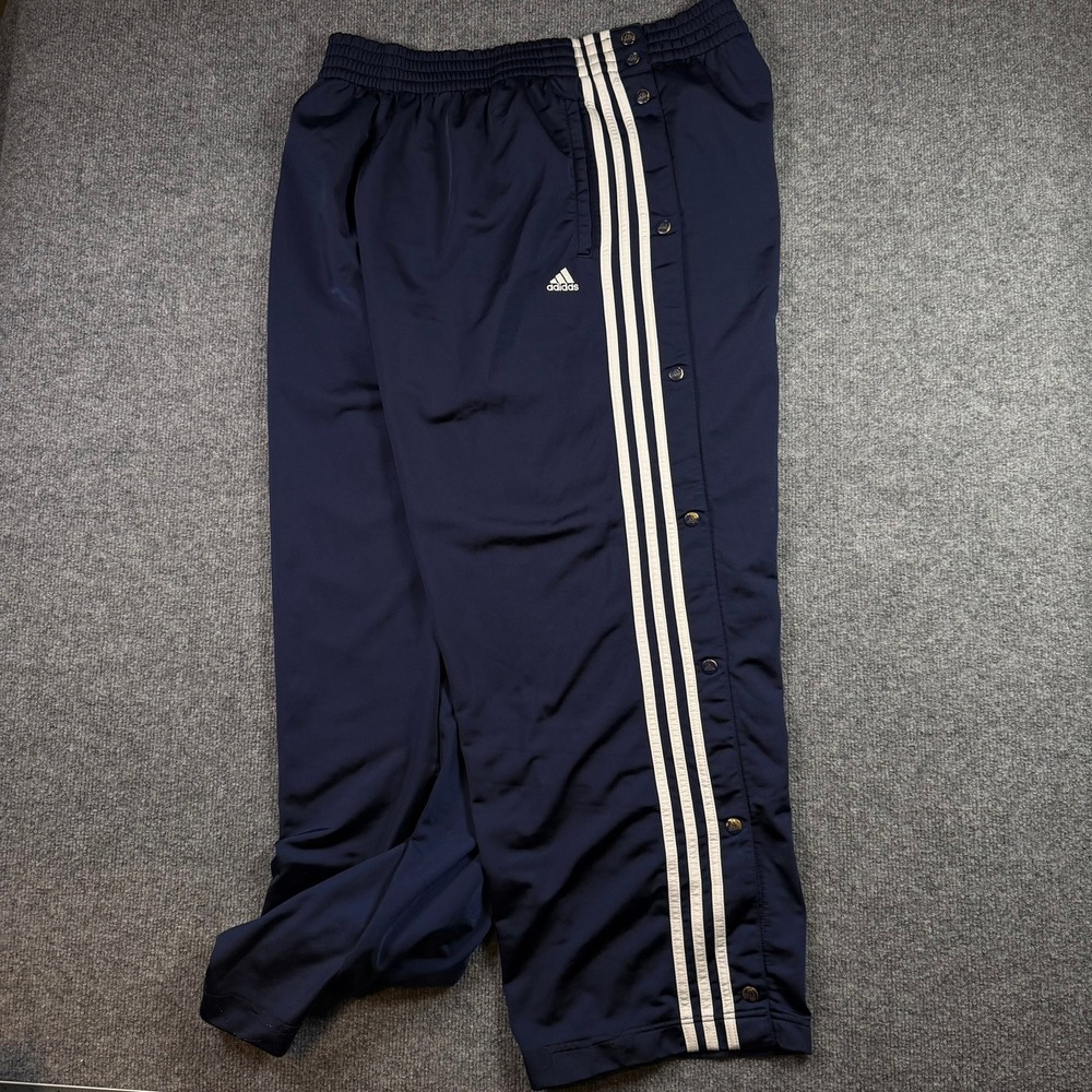 Adidas Track Pants Mens 2XL Vintage 2003 Navy Blue 3-Stripe Snap Button
